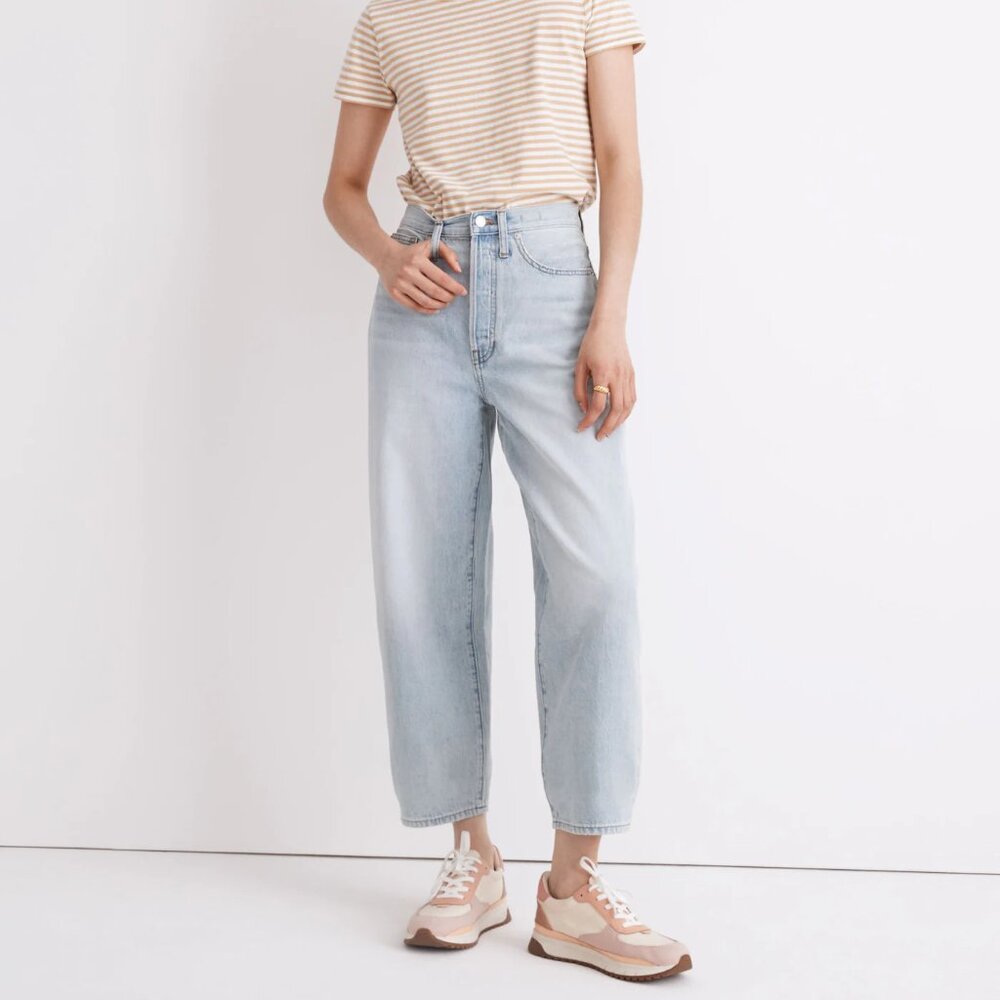 Madewell Balloon Jeans High Rise Crop Fitzgerald Wash Denim‎ Womens Size 31 Tall